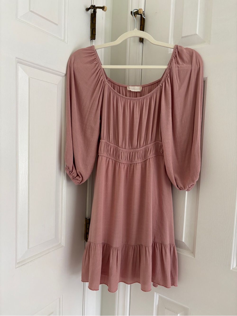 Altar'd State Dusty Rose Puff-Sleeve Mini Dress